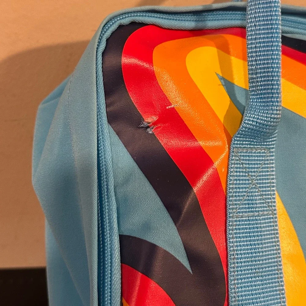 Aldi Gear Retro Rainbow Swirl Backpack and Striped Belt Bag Set Blue White